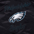 NFL PHILADELPHIA EAGLES TEAM CRYSTALLINE WOMEN'S SATIN JACKET (BLACK)