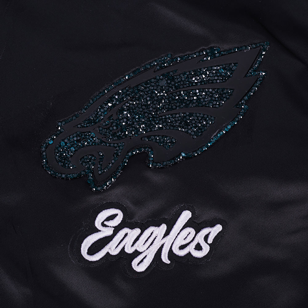 NFL PHILADELPHIA EAGLES TEAM CRYSTALLINE WOMEN'S SATIN JACKET (BLACK)
