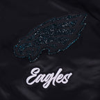 NFL PHILADELPHIA EAGLES TEAM CRYSTALLINE WOMEN'S SATIN JACKET (BLACK)