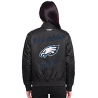 NFL PHILADELPHIA EAGLES TEAM CRYSTALLINE WOMEN'S SATIN JACKET (BLACK)