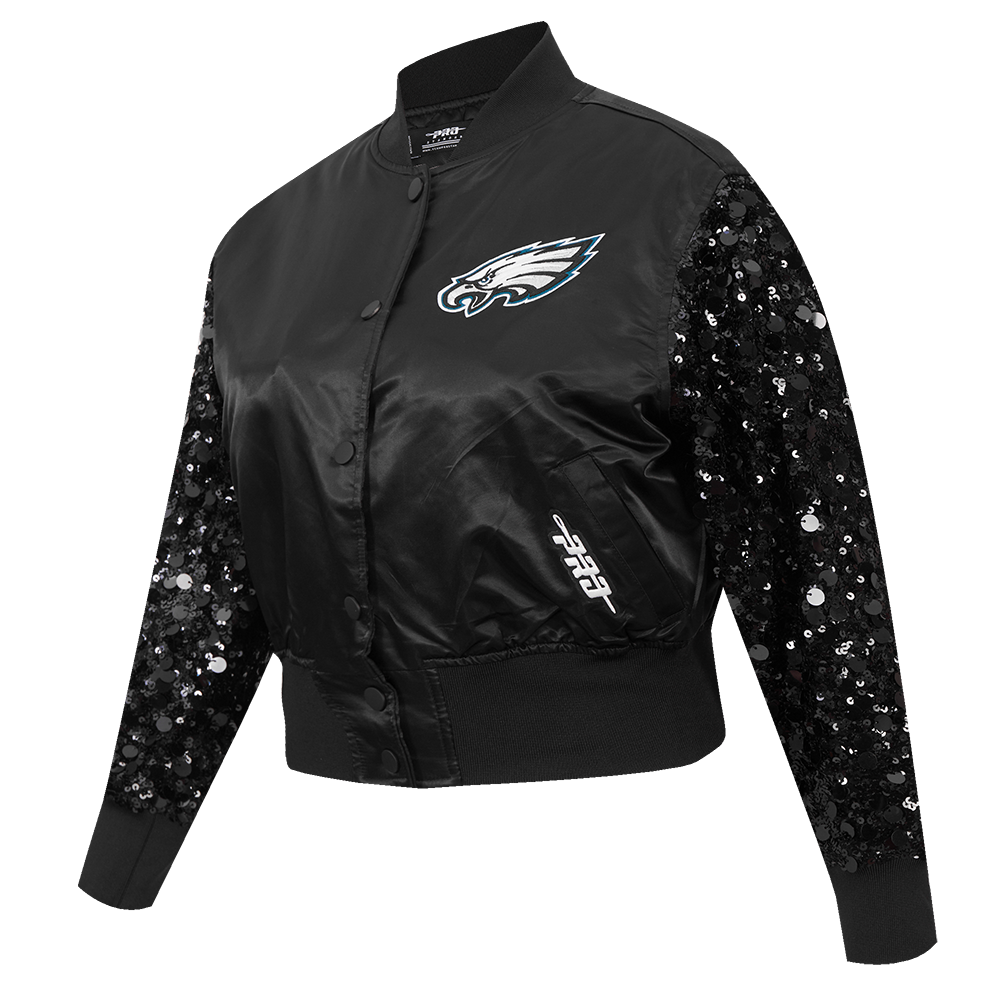 NFL PHILADELPHIA EAGLES WOMEN'S SATIN JACKET (BLACK)