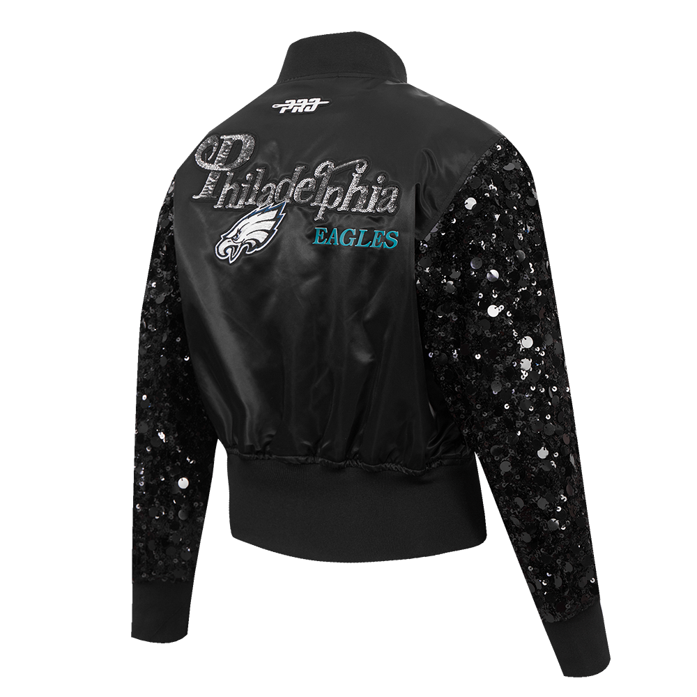 NFL PHILADELPHIA EAGLES WOMEN'S SATIN JACKET (BLACK)