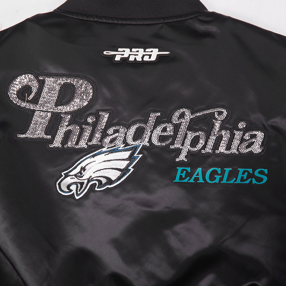 NFL PHILADELPHIA EAGLES WOMEN'S SATIN JACKET (BLACK)