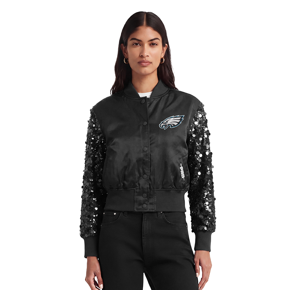 NFL PHILADELPHIA EAGLES WOMEN'S SATIN JACKET (BLACK)
