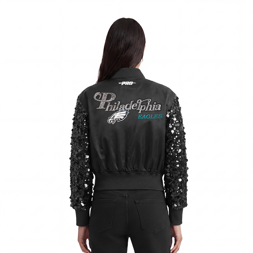 NFL PHILADELPHIA EAGLES WOMEN'S SATIN JACKET (BLACK)