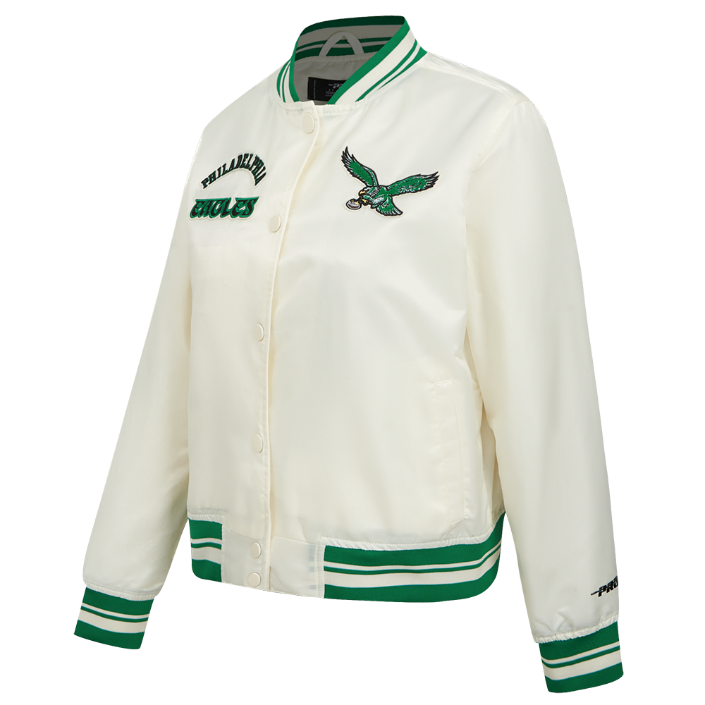 NFL PHILADELPHIA EAGLES RETRO CLASSIC WOMEN'S RIB SATIN JACKET (EGGSHELL/ KELLY GREEN)