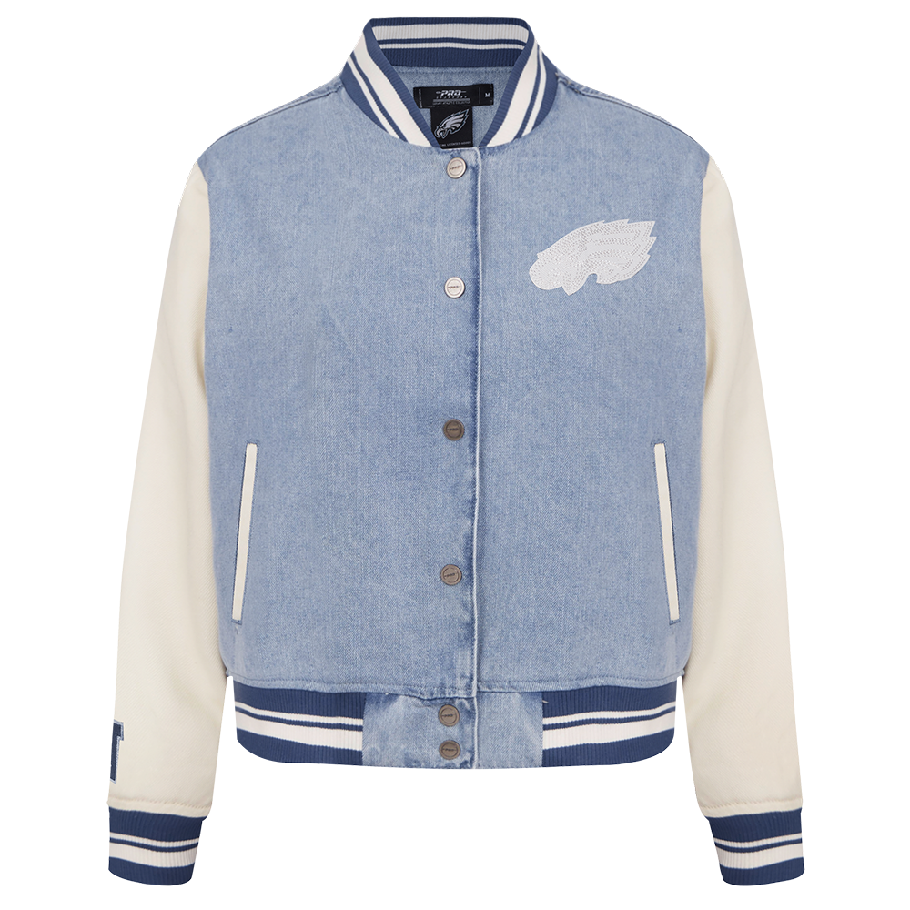 NFL PHILADELPHIA EAGLES VARSITY BLUES BLOUSON COLLÉGIAL EN DENIM POUR FEMME (DENIM/LIN)