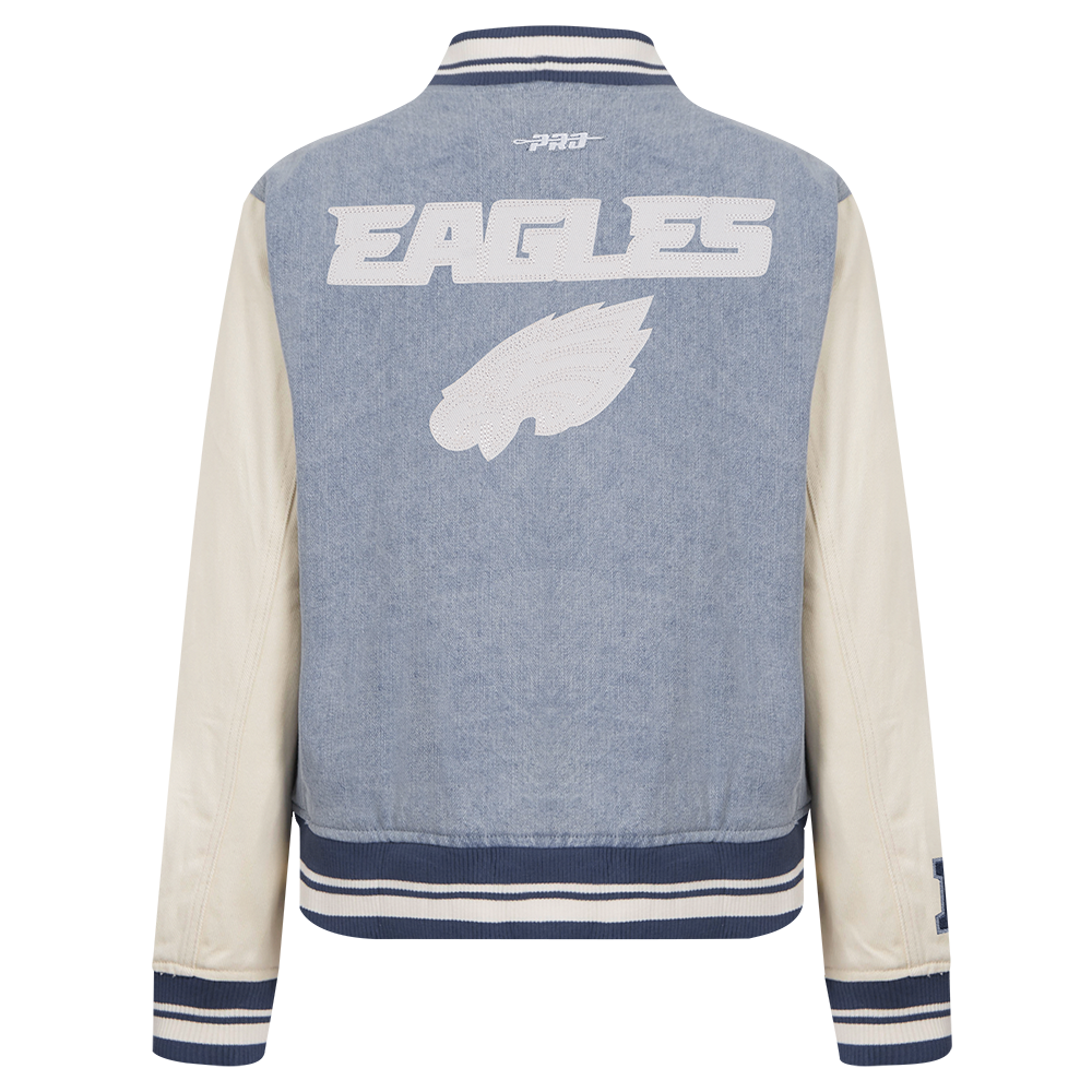 NFL PHILADELPHIA EAGLES VARSITY BLUES BLOUSON COLLÉGIAL EN DENIM POUR FEMME (DENIM/LIN)