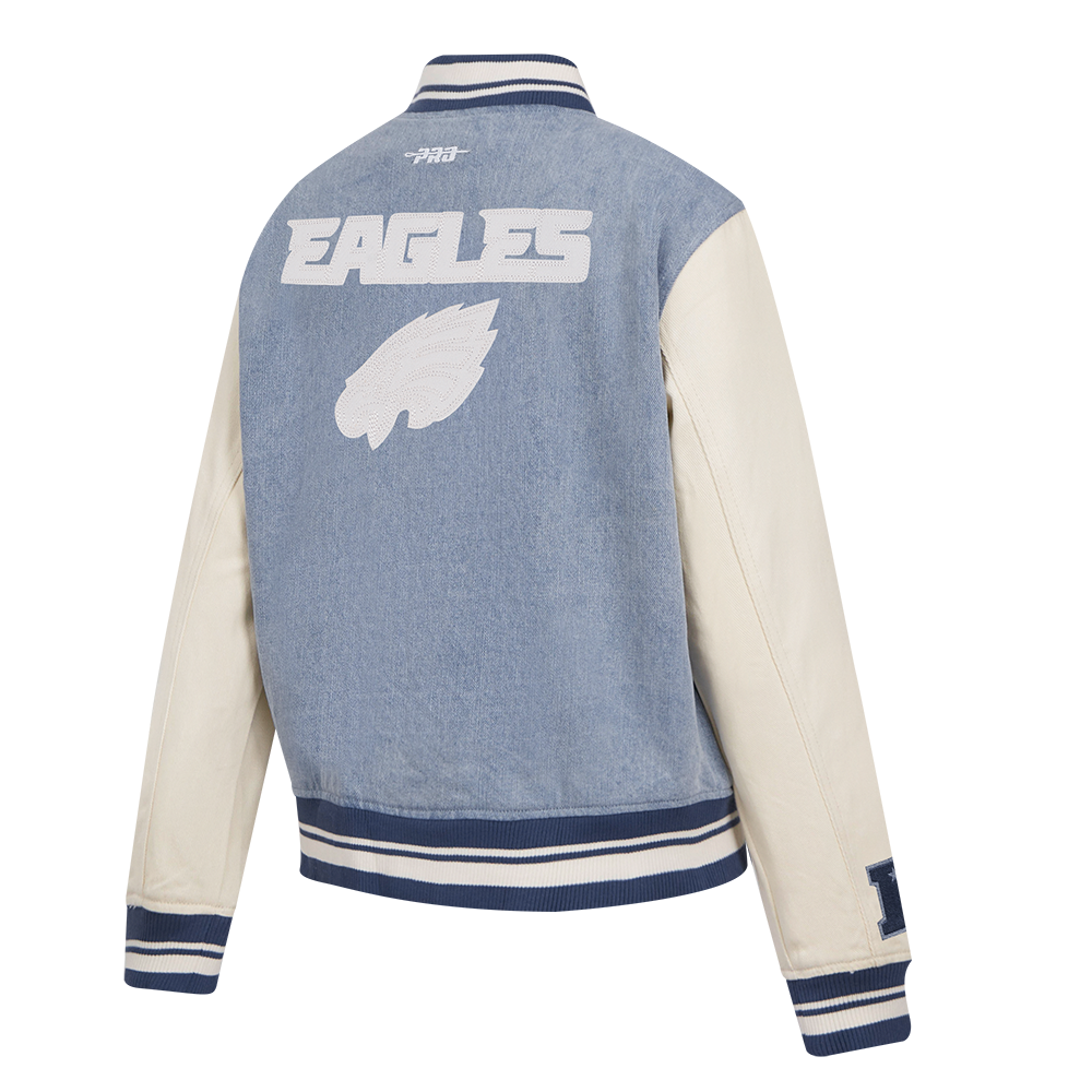 NFL PHILADELPHIA EAGLES VARSITY BLUES BLOUSON COLLÉGIAL EN DENIM POUR FEMME (DENIM/LIN)