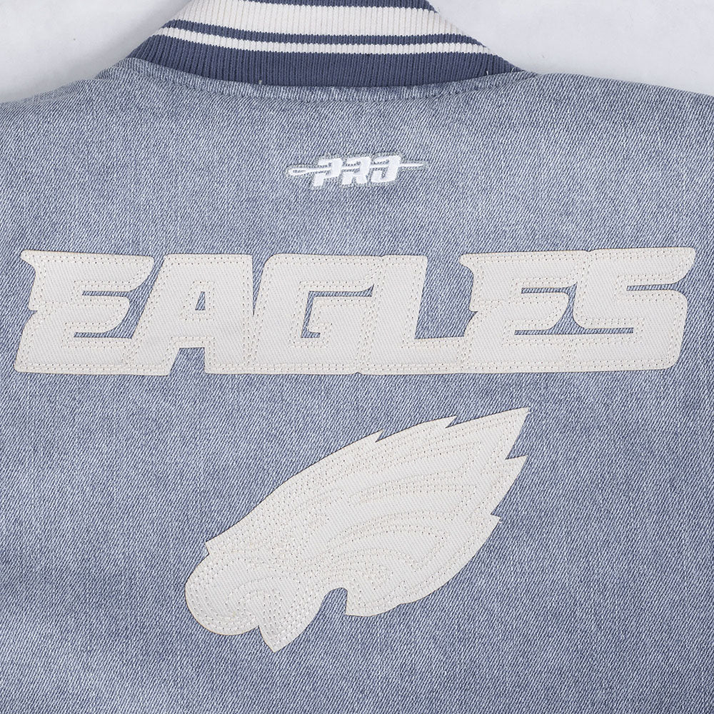 NFL PHILADELPHIA EAGLES VARSITY BLUES BLOUSON COLLÉGIAL EN DENIM POUR FEMME (DENIM/LIN)
