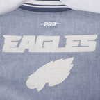 NFL PHILADELPHIA EAGLES VARSITY BLUES BLOUSON COLLÉGIAL EN DENIM POUR FEMME (DENIM/LIN)