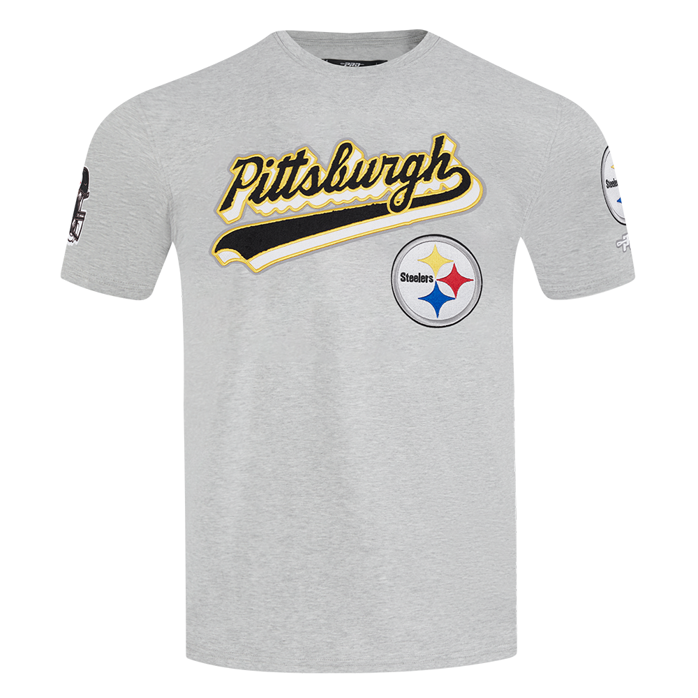 NFL PITTSBURGH STEELERS SCRIPT TAIL MEN'S SJ TEE (HEATHER GREY)