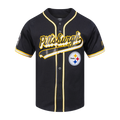 NFL PITTSBURGH STEELERS SCRIPT TAIL MEN'S MESH BUTTON DOWN SHIRT (BLACK/YELLOW)