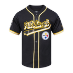 NFL PITTSBURGH STEELERS SCRIPT TAIL MEN'S MESH BUTTON DOWN SHIRT (BLACK/YELLOW)