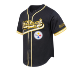 NFL PITTSBURGH STEELERS SCRIPT TAIL MEN'S MESH BUTTON DOWN SHIRT (BLACK/YELLOW)