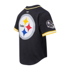 NFL PITTSBURGH STEELERS SCRIPT TAIL MEN'S MESH BUTTON DOWN SHIRT (BLACK/YELLOW)