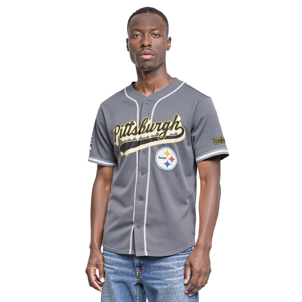 NFL PITTSBURGH STEELERS SCRIPT TAIL CHEMISE BOUTONNÉE EN FILET POUR HOMME (GRIS)
