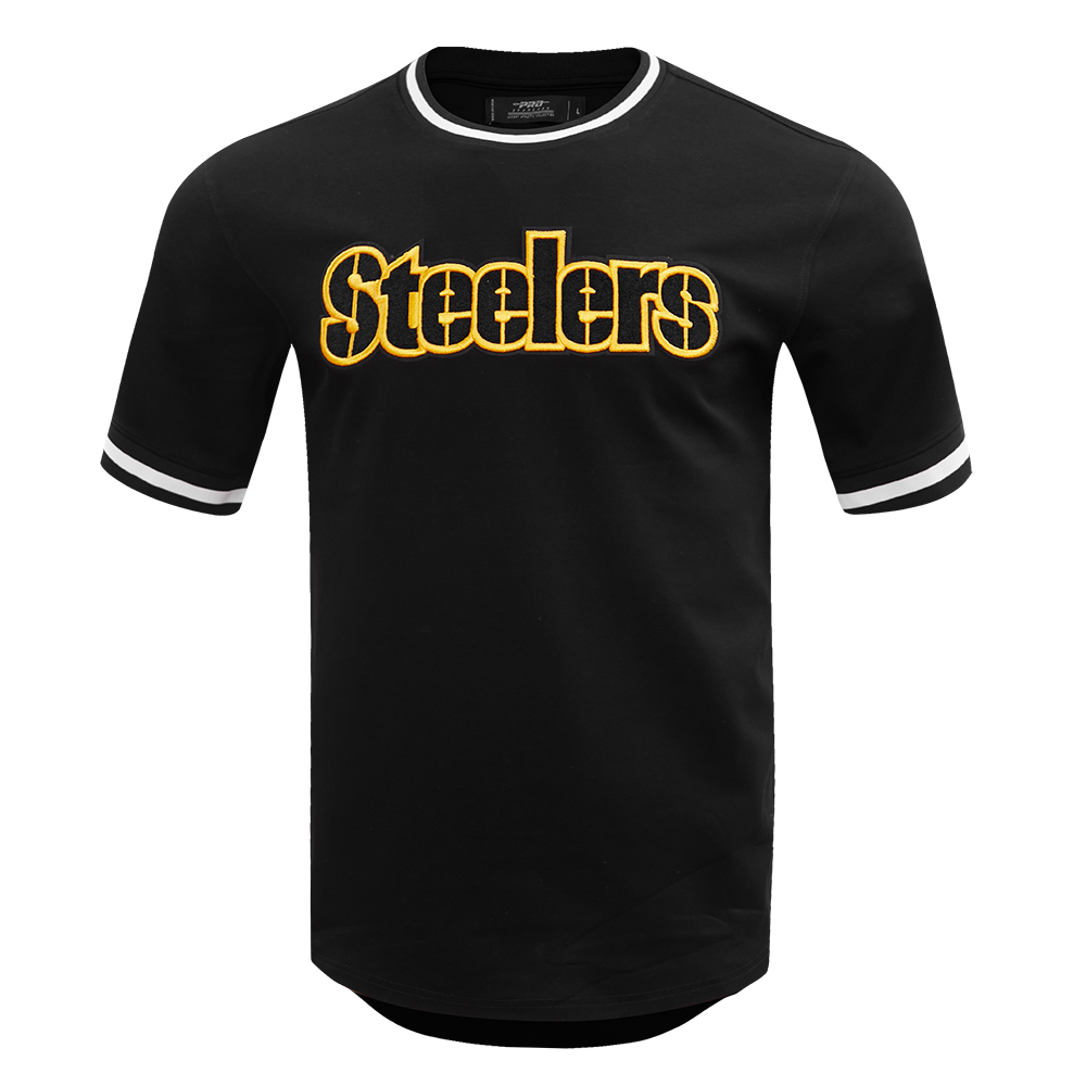 NFL PITTSBURGH STEELERS CLASSIC CHENILLE T-SHIRT EN MAILLE DOUBLE POUR HOMME (NOIR)