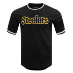 NFL PITTSBURGH STEELERS CLASSIC CHENILLE T-SHIRT EN MAILLE DOUBLE POUR HOMME (NOIR)