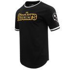 NFL PITTSBURGH STEELERS CLASSIC CHENILLE T-SHIRT EN MAILLE DOUBLE POUR HOMME (NOIR)