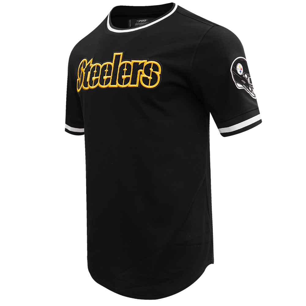NFL PITTSBURGH STEELERS CLASSIC CHENILLE MEN'S DOUBLE KNIT TEE (BLACK)
