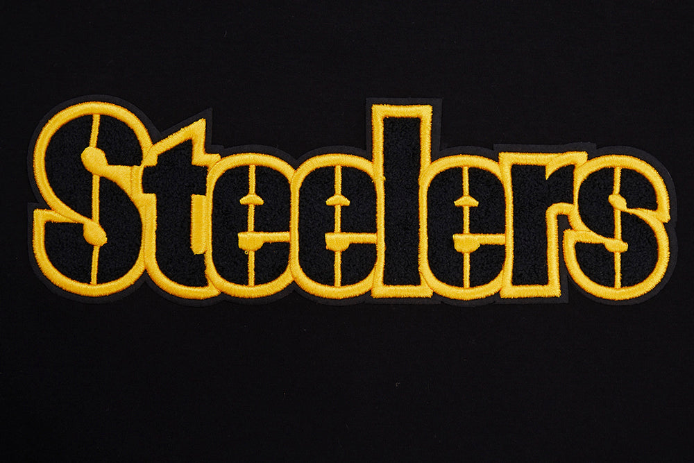 NFL PITTSBURGH STEELERS CLASSIC CHENILLE T-SHIRT EN MAILLE DOUBLE POUR HOMME (NOIR)