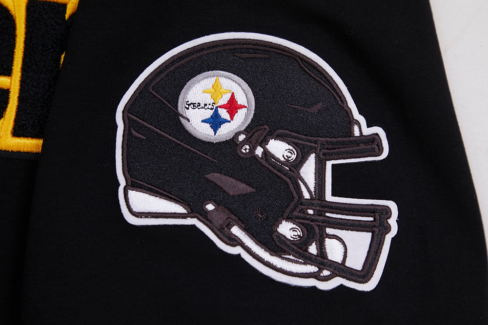 NFL PITTSBURGH STEELERS CLASSIC CHENILLE T-SHIRT EN MAILLE DOUBLE POUR HOMME (NOIR)