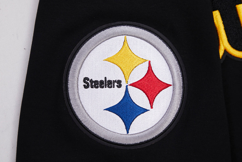 NFL PITTSBURGH STEELERS CLASSIC CHENILLE T-SHIRT EN MAILLE DOUBLE POUR HOMME (NOIR)