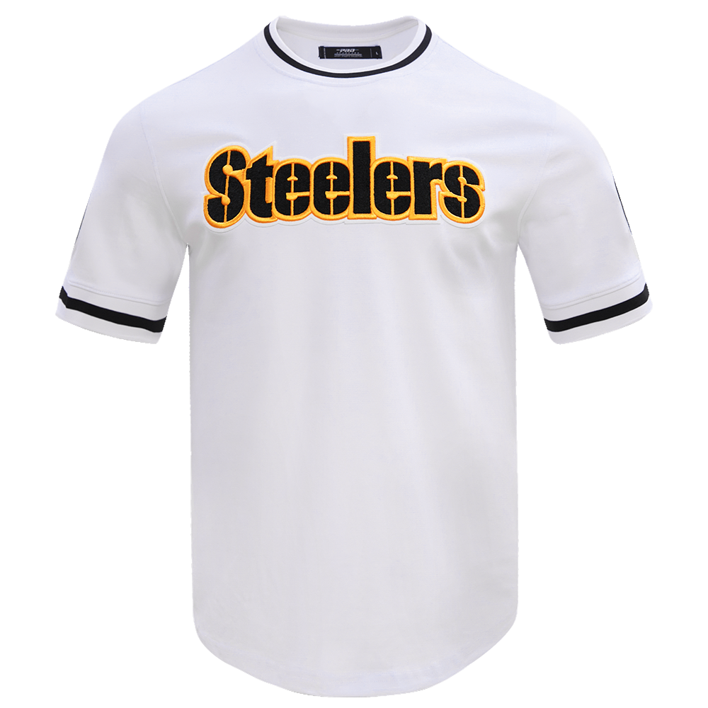 NFL PITTSBURGH STEELERS CLASSIC CHENILLE MEN'S DOUBLE KNIT TEE (WHITE)