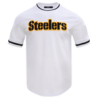 NFL PITTSBURGH STEELERS CLASSIC CHENILLE MEN'S DOUBLE KNIT TEE (WHITE)