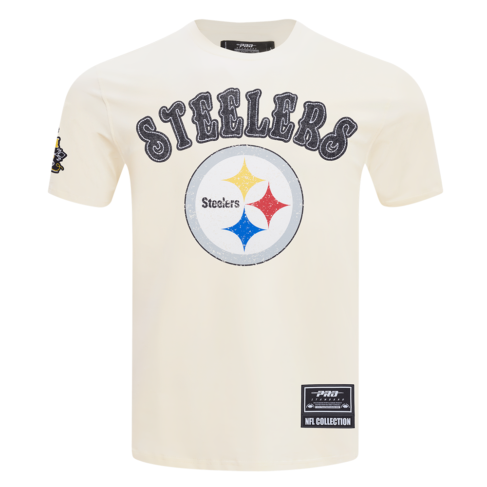 PITTSBURGH STEELERS REBEL ATHLETICS STACKED LOGO MEN'S SJ TEE (EGGSHELL)