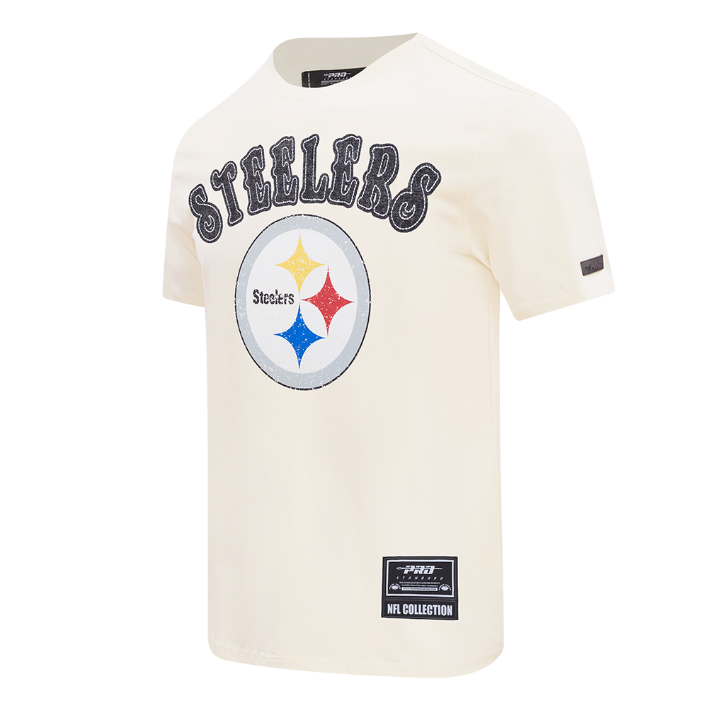 PITTSBURGH STEELERS REBEL ATHLETICS STACKED LOGO MEN'S SJ TEE (EGGSHELL)