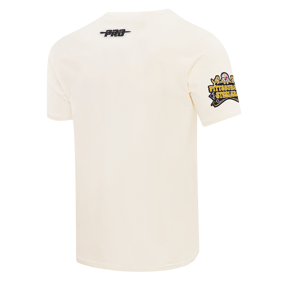 PITTSBURGH STEELERS REBEL ATHLETICS STACKED LOGO MEN'S SJ TEE (EGGSHELL)