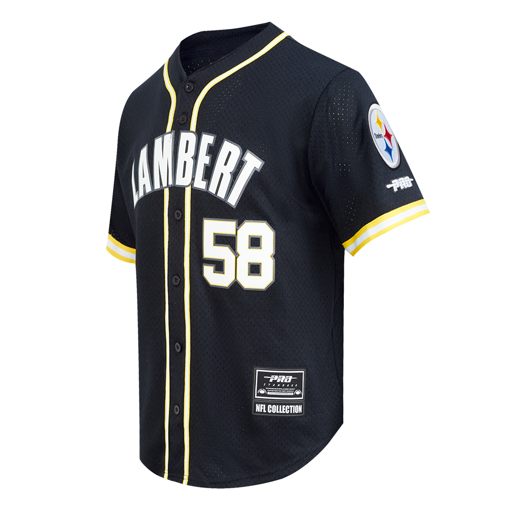 NFL PITTSBURGH STEELERS JACK LAMBERT #5 MEN'S MESH BUTTON DOWN SHIRT (BLACK/YELLOW)