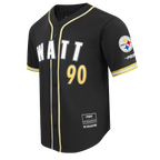 NFL PITTSBURGH STEELERS T.J. WATT #90 CLASSIC MESH PNN MEN'S MESH BUTTON DOWN SHIRT (BLACK/YELLOW)