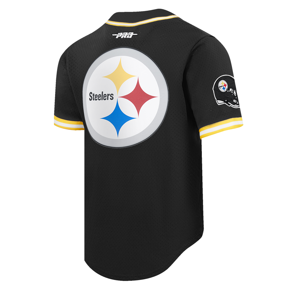 NFL PITTSBURGH STEELERS T.J. WATT #90 CLASSIC MESH PNN MEN'S MESH BUTTON DOWN SHIRT (BLACK/YELLOW)