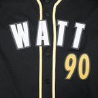 NFL PITTSBURGH STEELERS T.J. WATT #90 CLASSIC MESH PNN MEN'S MESH BUTTON DOWN SHIRT (BLACK/YELLOW)