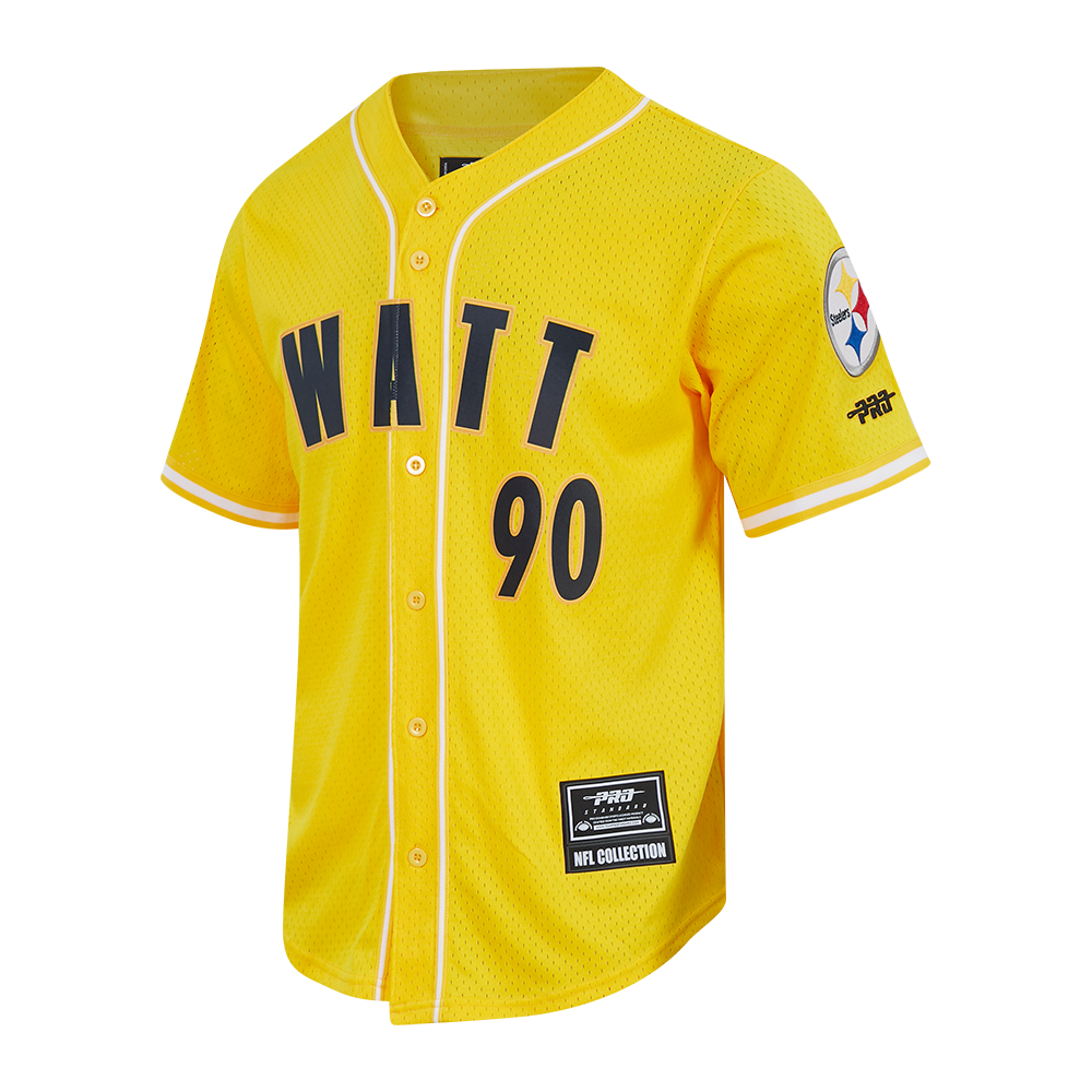 NFL PITTSBURGH STEELERS T.J. WATT #90 CLASSIC MESH PNN CHEMISE BOUTONNÉE EN FILET POUR HOMME (JAUNE)