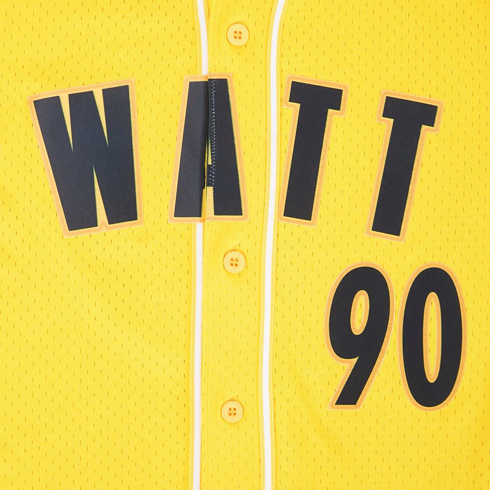 NFL PITTSBURGH STEELERS T.J. WATT #90 CLASSIC MESH PNN CHEMISE BOUTONNÉE EN FILET POUR HOMME (JAUNE)