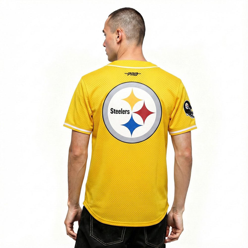 NFL PITTSBURGH STEELERS T.J. WATT #90 CLASSIC MESH PNN CHEMISE BOUTONNÉE EN FILET POUR HOMME (JAUNE)