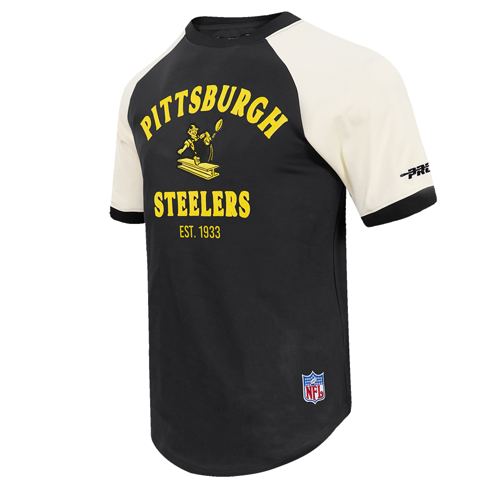NFL PITTSBURGH STEELERS FIRST TEAM T-SHIRT À MANCHES RAGLAN POUR HOMME (COQUILLE D'ŒUF/NOIR)