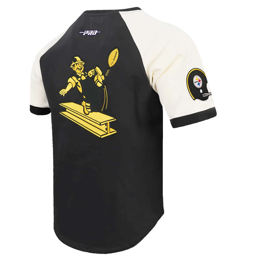 NFL PITTSBURGH STEELERS FIRST TEAM T-SHIRT À MANCHES RAGLAN POUR HOMME (COQUILLE D'ŒUF/NOIR)