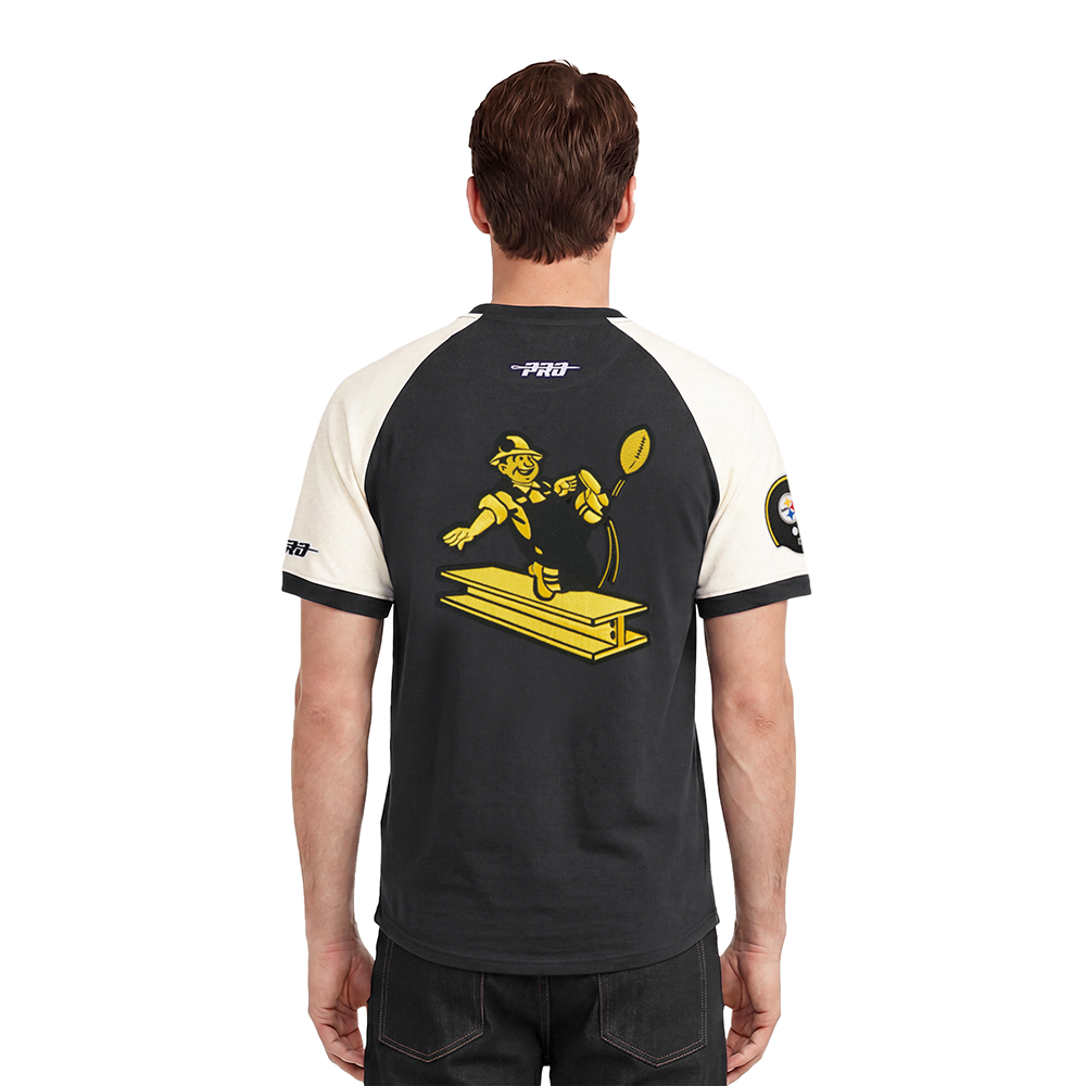 NFL PITTSBURGH STEELERS FIRST TEAM MEN'S RAGLAN TEE (EGGSHELL/ BLACK)