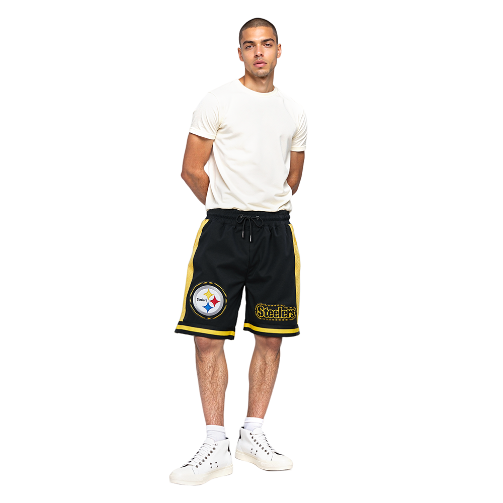 NFL PITTSBURGH STEELERS DIY PICK STITCH MEN'S DOUBLE KNIT 2.0 SHORT (BLACK/YELLOW)