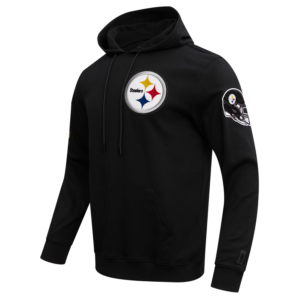 NFL PITTSBURGH STEELERS CLASSIC CHENILLE MEN'S DOUBLE KNIT PULLOVER HOODIE (BLACK)