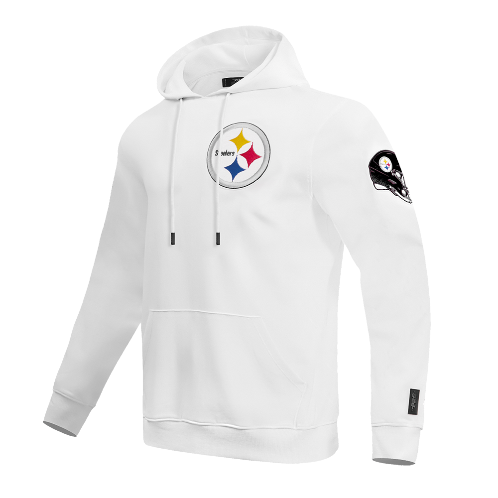 NFL PITTSBURGH STEELERS CLASSIC CHENILLE MEN'S DOUBLE KNIT PULLOVER HOODIE (WHITE)