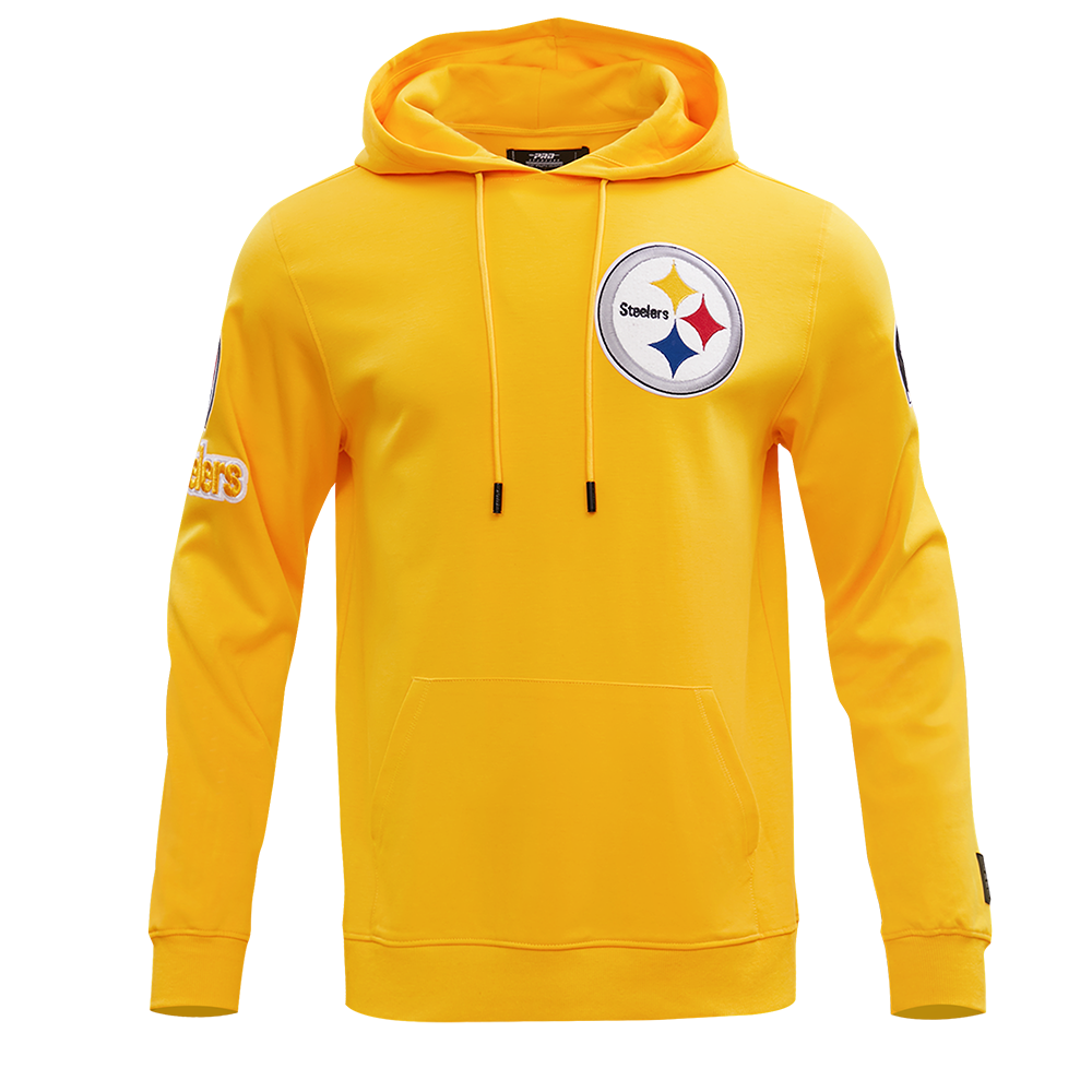 NFL PITTSBURGH STEELERS CLASSIC CHENILLE MEN'S DOUBLE KNIT PULLOVER HOODIE (YELLOW)
