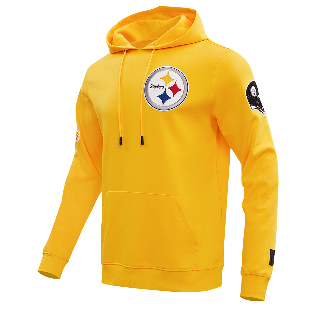 NFL PITTSBURGH STEELERS CLASSIC CHENILLE MEN'S DOUBLE KNIT PULLOVER HOODIE (YELLOW)
