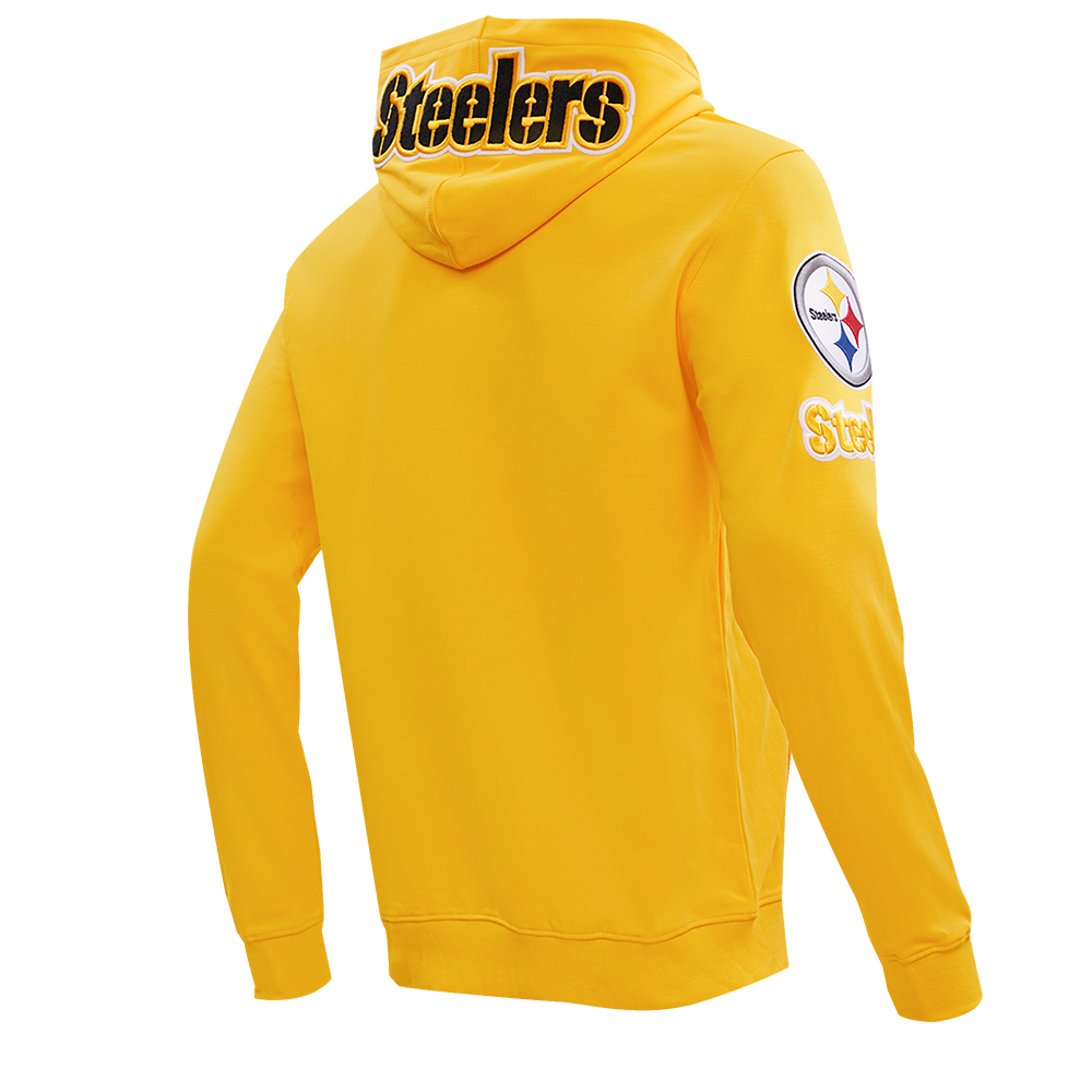 NFL PITTSBURGH STEELERS CLASSIC CHENILLE MEN'S DOUBLE KNIT PULLOVER HOODIE (YELLOW)