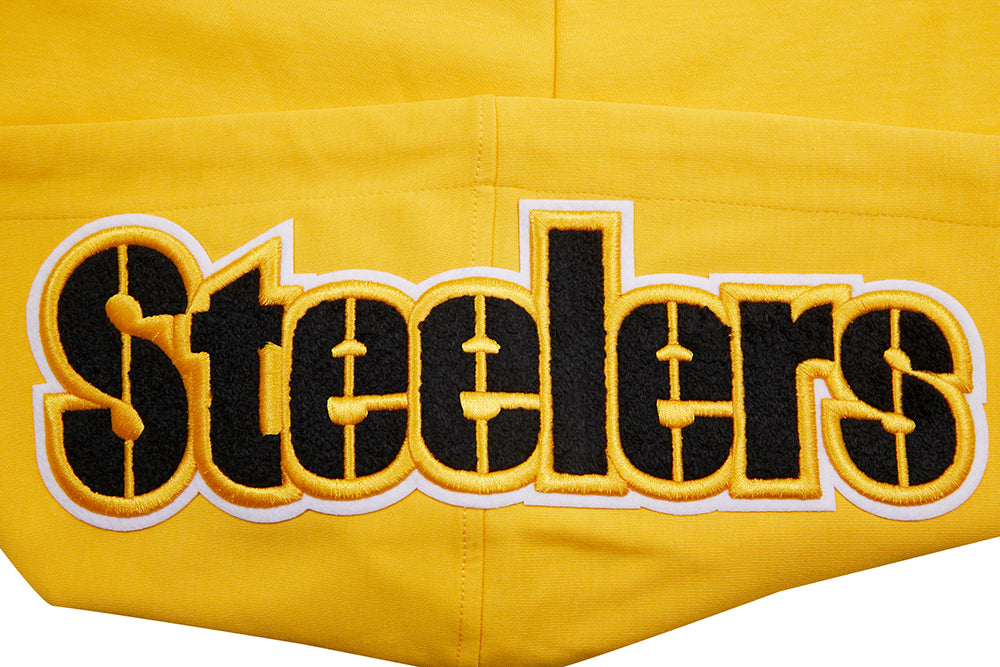 NFL PITTSBURGH STEELERS CLASSIC CHENILLE MEN'S DOUBLE KNIT PULLOVER HOODIE (YELLOW)